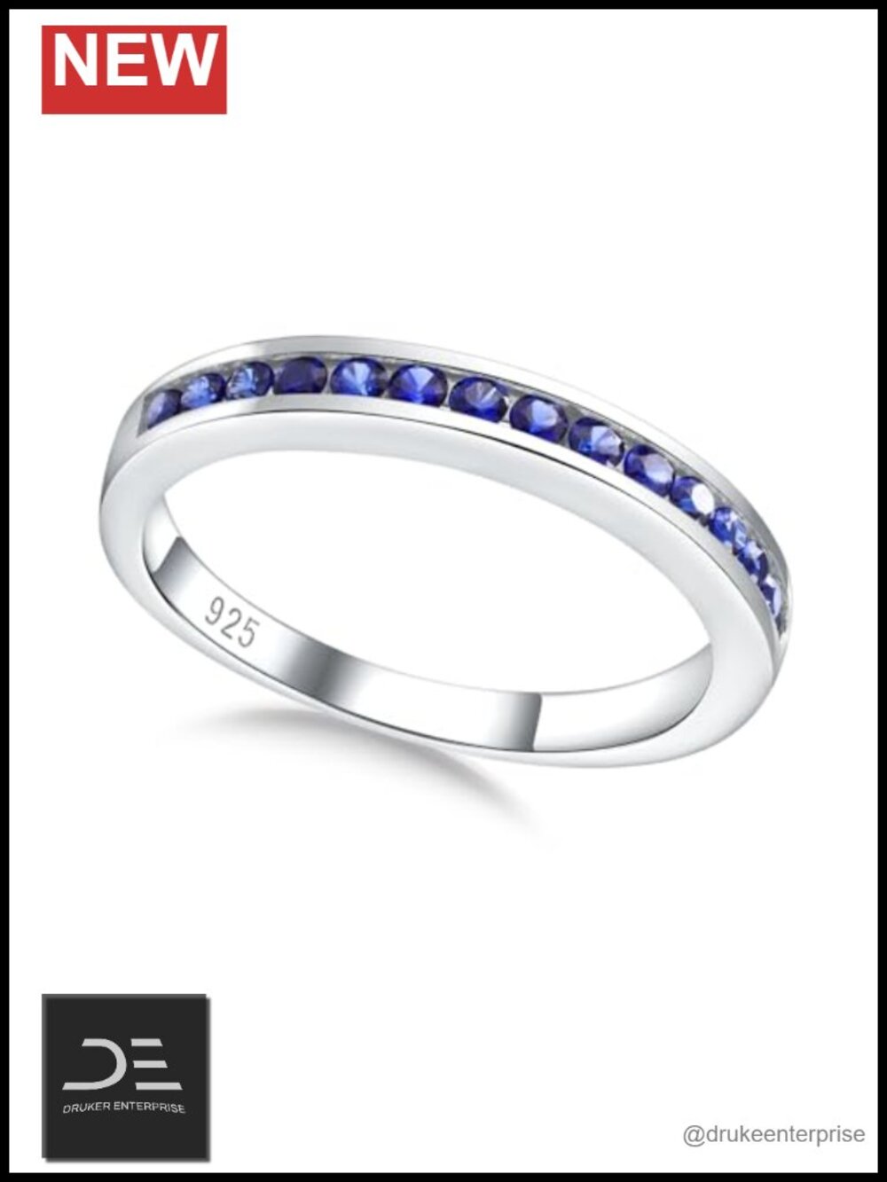 Sterling Silver Sapphire Blue Round Cut Half Eternity Wedding Band Stackable